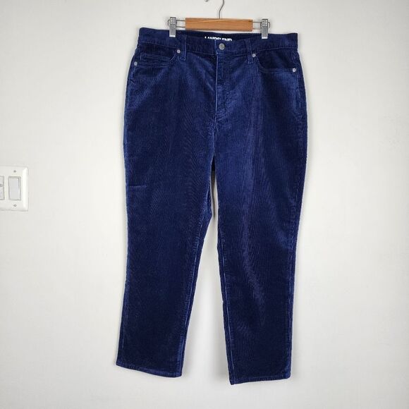 Lands End Blue Corduroy Pants Stretchy High Rise Women Size 14 P - Picture 16 of 16